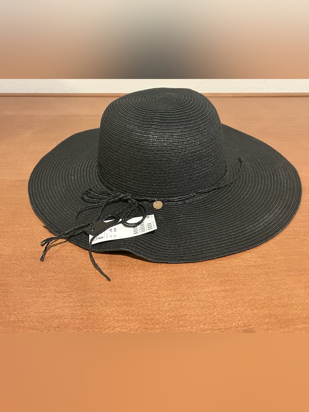 H&M Black Wide-Brim Straw Sun Hat with Braided Band